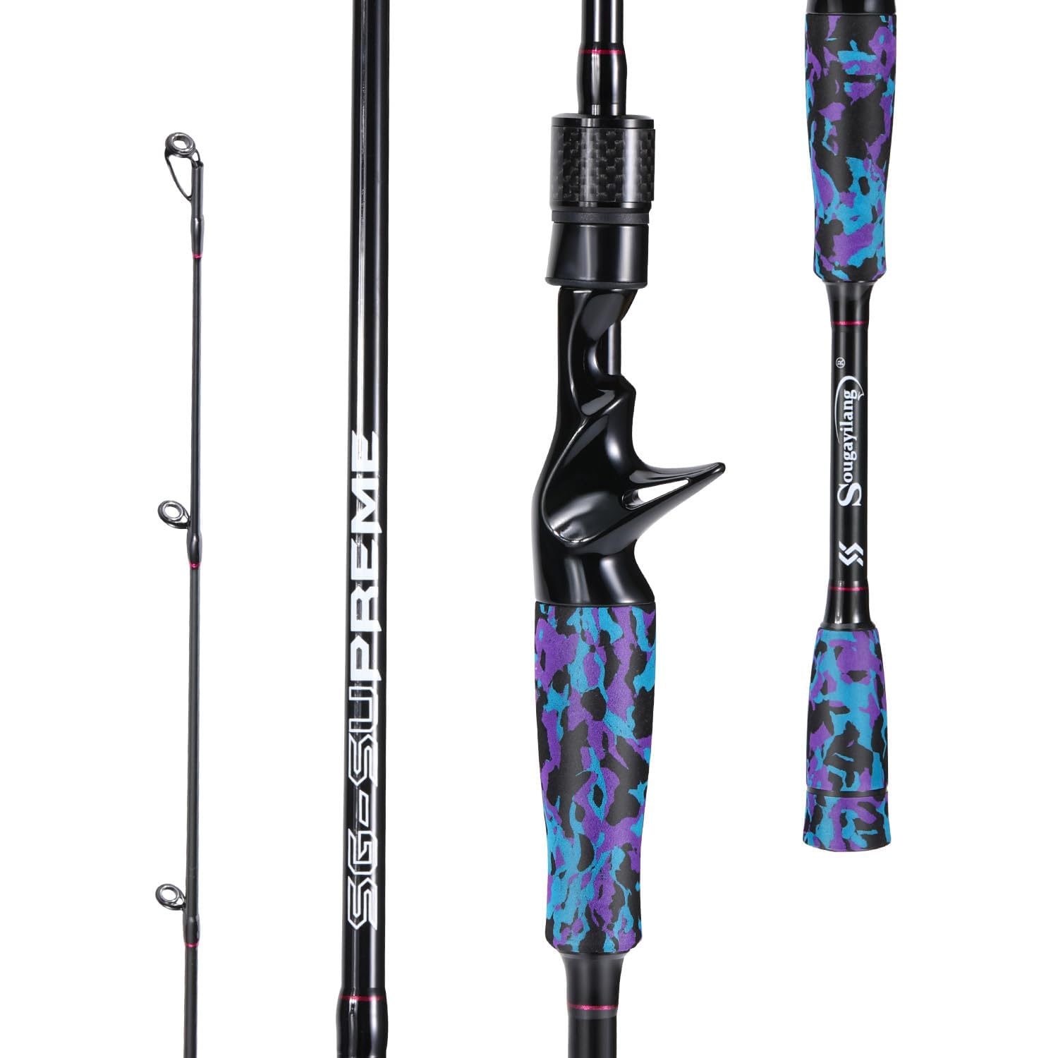 Sougayilang Fishing Rod - Medium 2Pc Graphite Composite Blank Spinning & Casting Rod, Camouflage EVA Grip, Smooth Transition Fishing Pole-Purple-6'10''-Casting