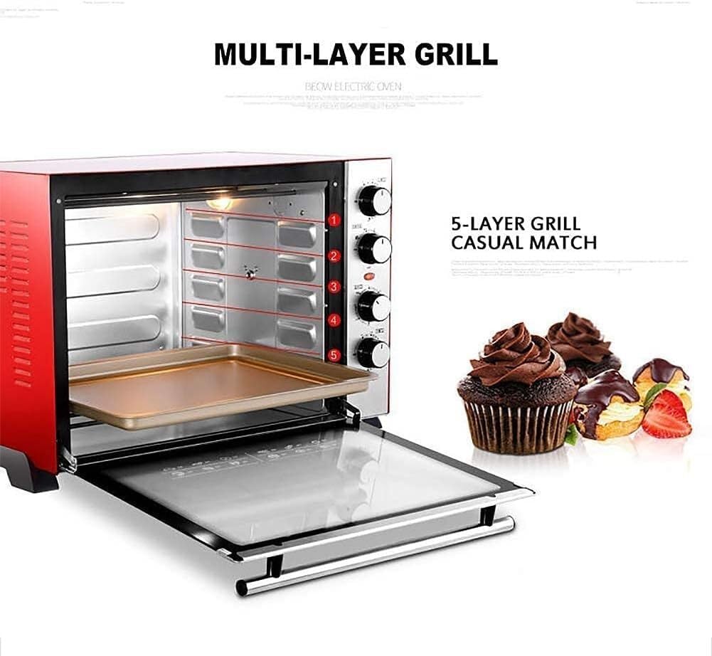Forno tostapane, forno mini friggitrice ad aria da 60 l, elettrico a convezione con teglia, griglia e spiedo rotante (100-250 °C), molteplici funzioni di cottura grill, in metallo/vetro, ai