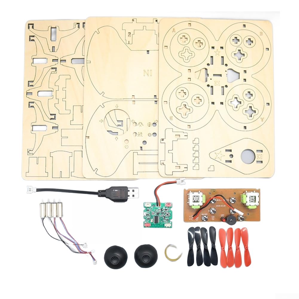 Minflora DIY Wooden Building Kit, 2.4G Wireless Remote Control Quadcopter for Children, Adjustable Flight Modes STEM Learning Toy, Includes Spare Blades(Full set)