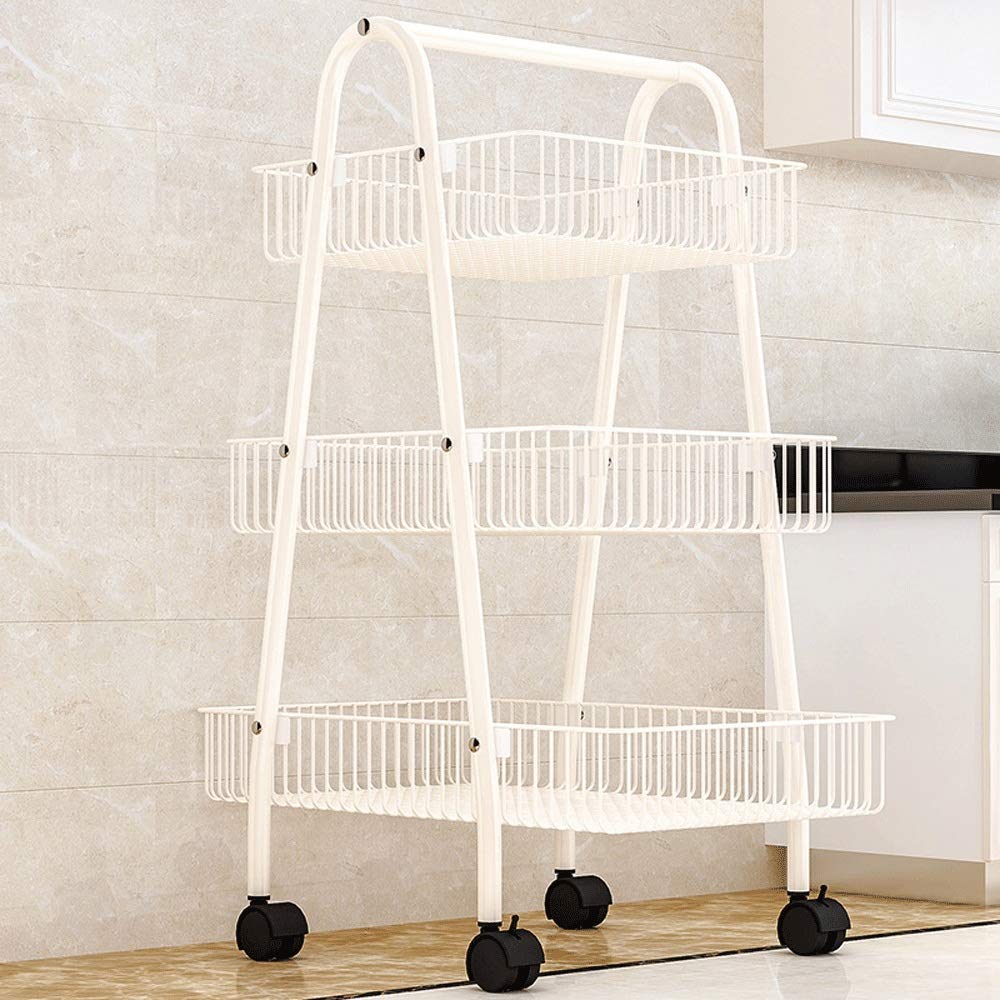 JF-XUAN Cart Roller Wheels Storage Cart 3-Tier White Metal Storage Cart Rolling Storage Cart Wheels Storage Cart for Kitchen Bathroom Storage Cart for Kitchen (Color : White, Size : 35x61x85)