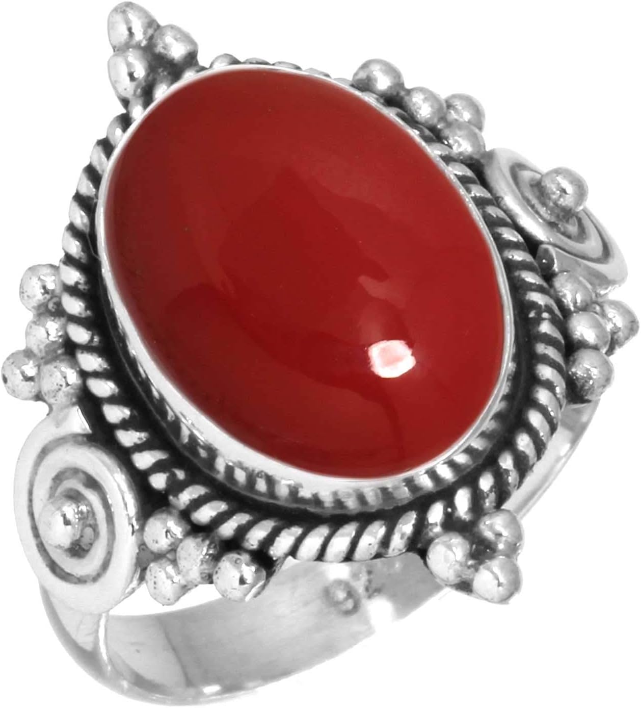 Handmade Genuine 925 Sterling Silver Ring Natural Gemstone Pearl, Amethyst, Carnelian, Onyx Oval Boho Jewelry For Women