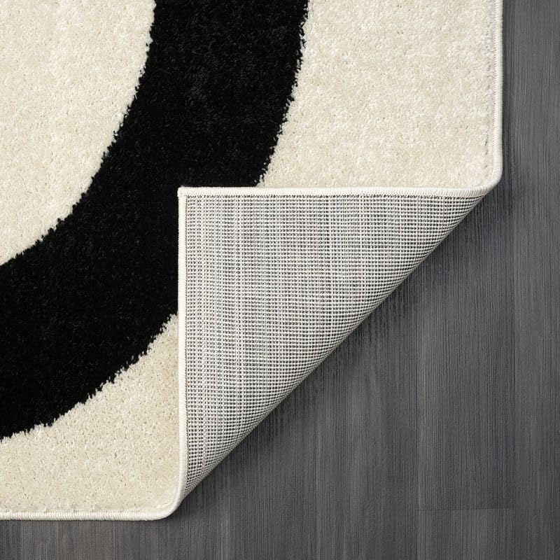 Abani Abstract Beige/Black Area Rug - 5'x8' - Modern Curved Line Design - Deco Collection - Easy to Clean - Durable for High Traffic Areas - Bedroom, Office & Kitchen - Medium Pile