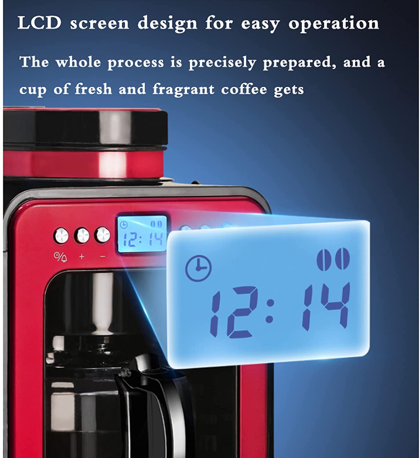 Macchina per caffè Espresso Completamente Automatica Mini Macchina per caffè Americano per la casa, Spessore Regolabile, Display LCD, macinazione a Mano Imitazione, 270x220x17 3 cm