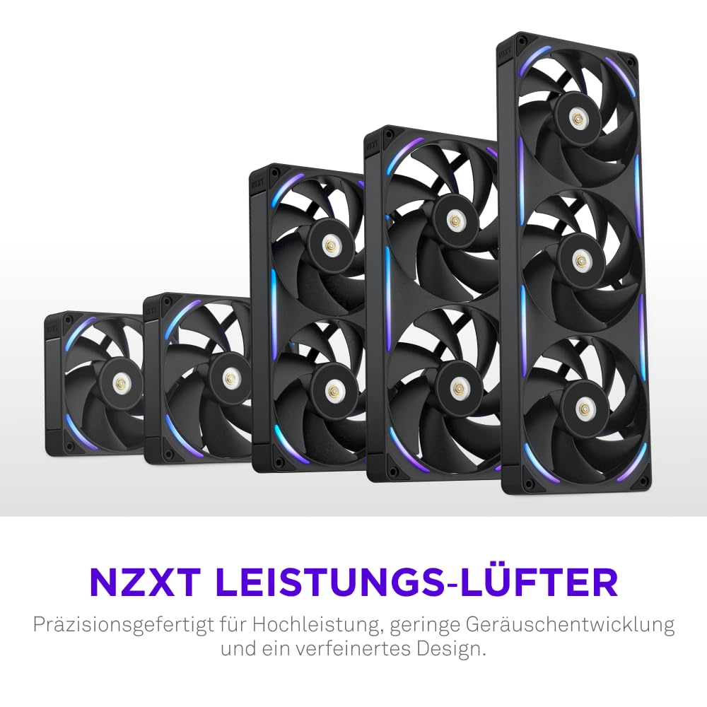 NZXT F280X - 280mm single-frame PWM RGB Performance-Lüfter - Schwarz | 280mm single-frame Einheit mit zwei 140mm RGB-Lüftern. Max. Airflow und statischer Druck, CAM-synchrone Beleuchtung.