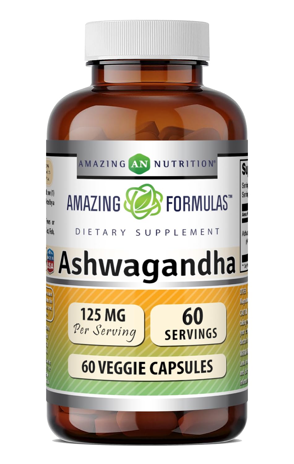Amazing Formulas Ashwagandha Extract Supplement | 125 Mg Per Serving | Veggie Capsules | Non-GMO | Gluten Free | Made in USA (1 Pack, 60 Count) 60 Count 60 Count (Pack of 1)