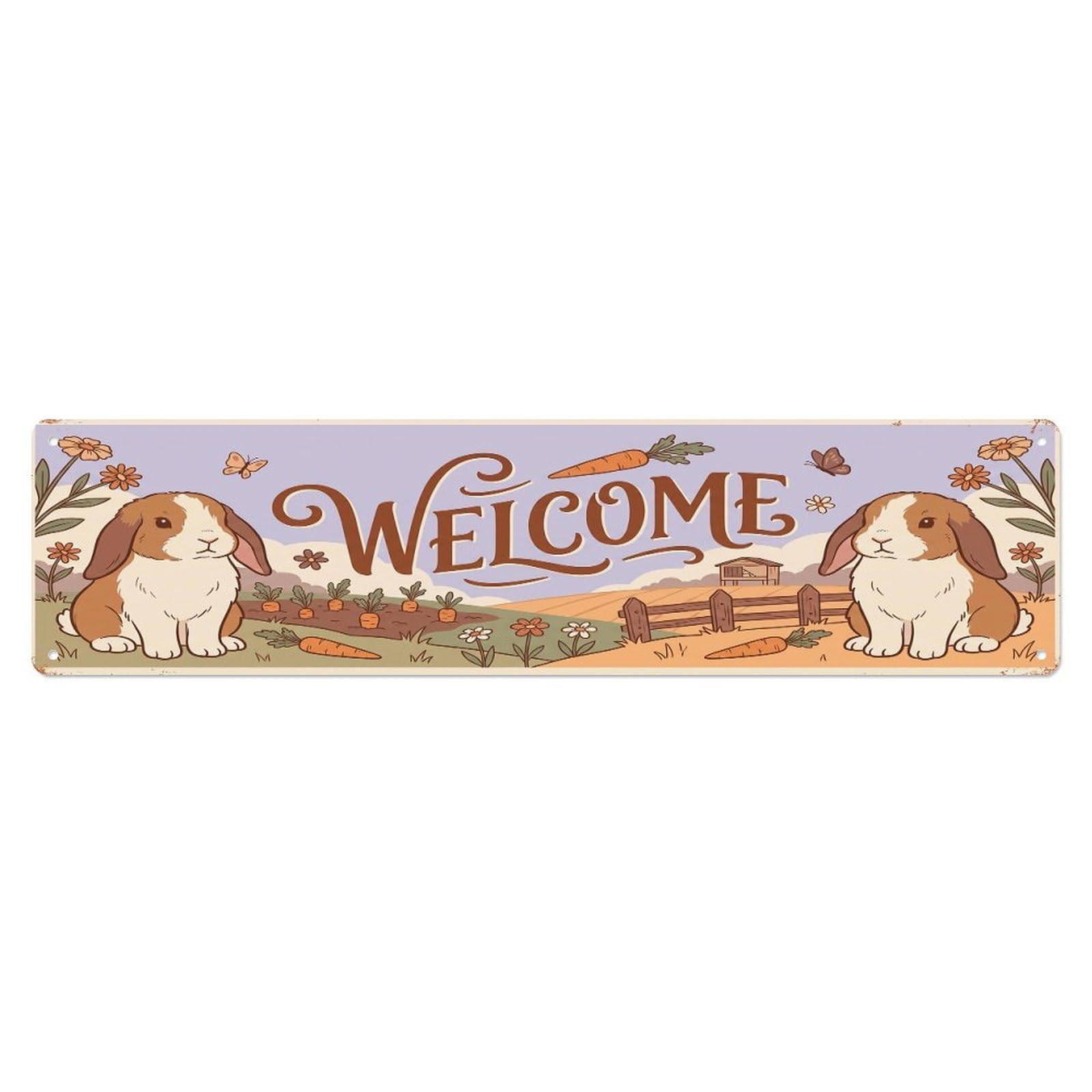 Olhnbad 4X16inch(10X40cm) Vintage Welcome Lop Rabbit Metal Tin Sign