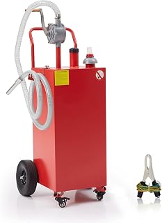 40 Gallon Fuel Caddy,Portable Gas Tank With Reversible Rotary Hand Siphon Pump,Gasoline Diesel Can ,Fuel Transfer Storage Tank,With 4 Rolling Flat-Free Solid Rubber Wheels, for Cars,Boats,Lawn Mowers,ATVs.Red.