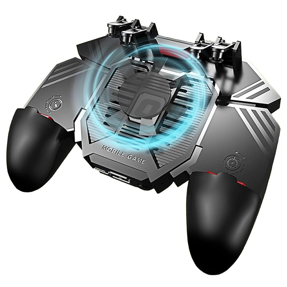 NALACAL Mobile Game Controller, with Phone Cooling Fan, 1200mah Phone Gaming Grip Gamepad Joystick, 4 Triggers L1r1 Universal For Smartphone Android Ios Width From 67 To 90 Mm, Charge Your Phone
