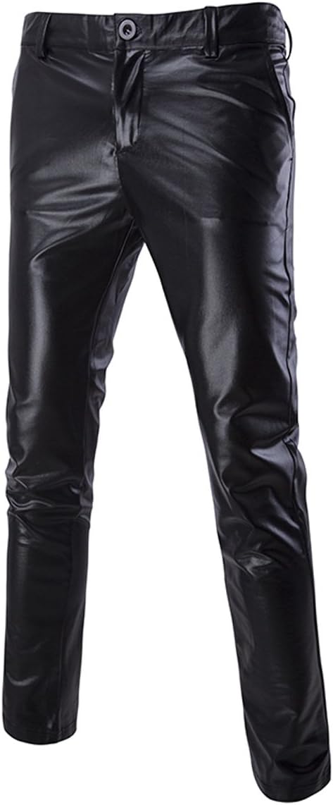 Mens Casual Night Club Metallic Moto Jeans Style Flat Front Suit Pants Straight Leg Trousers Disco