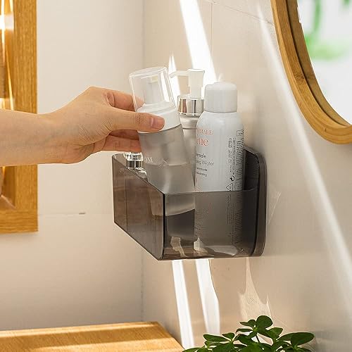 Miniatura 4 de Poeland Organizador de almacenamiento de montaje en pared, cesta de almacenamiento transparente con 3 compartimentos, sin taladrar, colgar