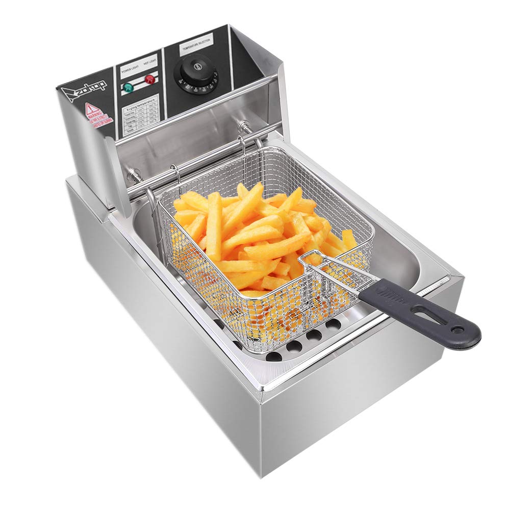 6L Electric Countertop Deep Fryer, 2500W, Dual Tank Kitchen Frying Machine, Countertop Stainless Steel French Fry w/Baskets (A-6L)
