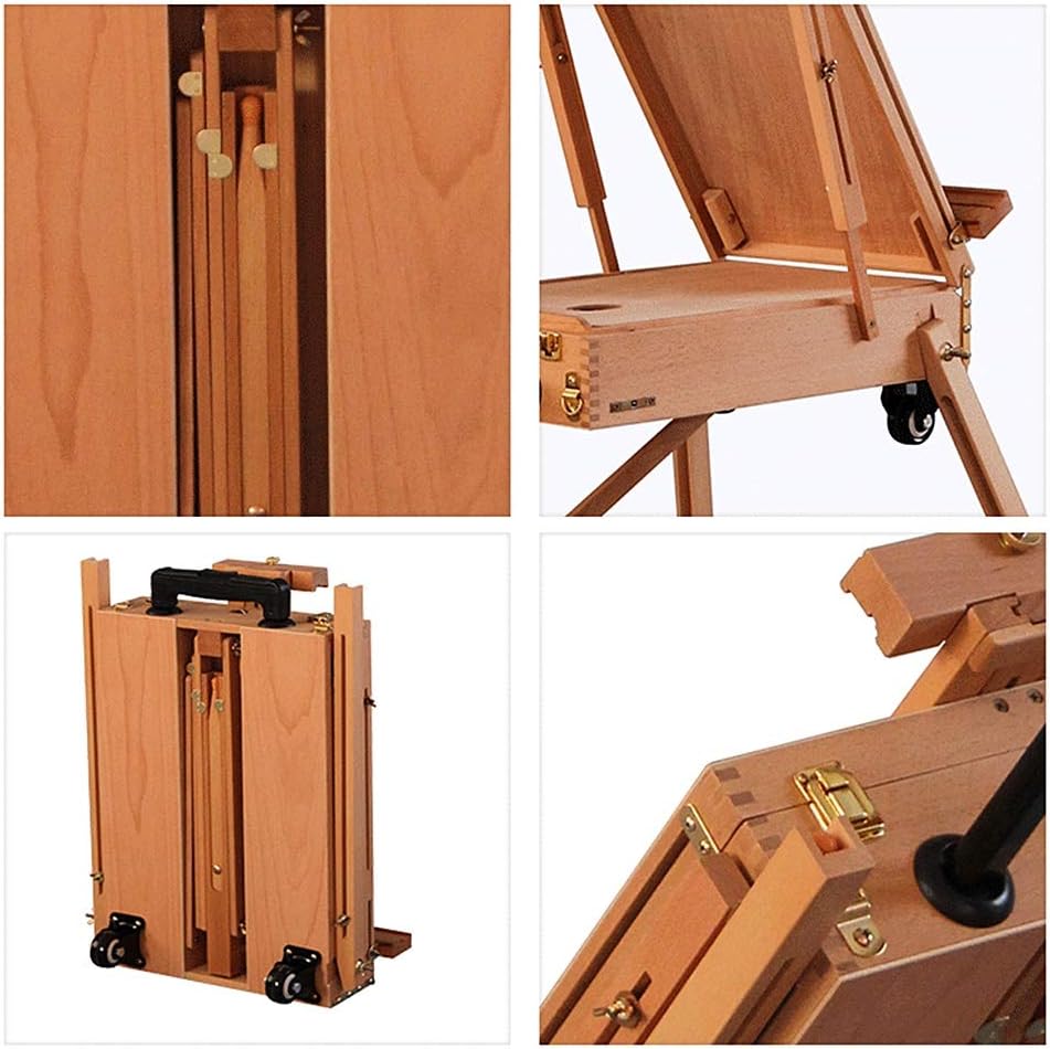 Wooden Box Travel Pull Rod with Wheel 140-183cm, Drawer and Pallete, for Field Studio Painting Sketching Display Exhibition and Art