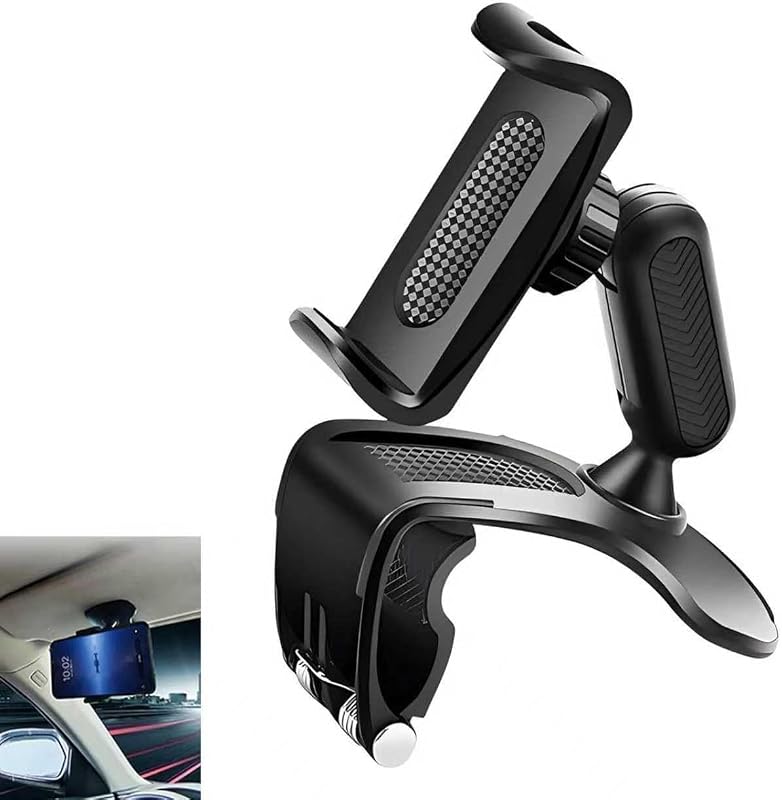 Car Dashboard Phone Holder, 360 Degree Rotation Dashboard Cellphone Mount, Multifunctional Sun Visor Rearview Mirror Navigation Mount, Universal for Most Smartphones (Black)