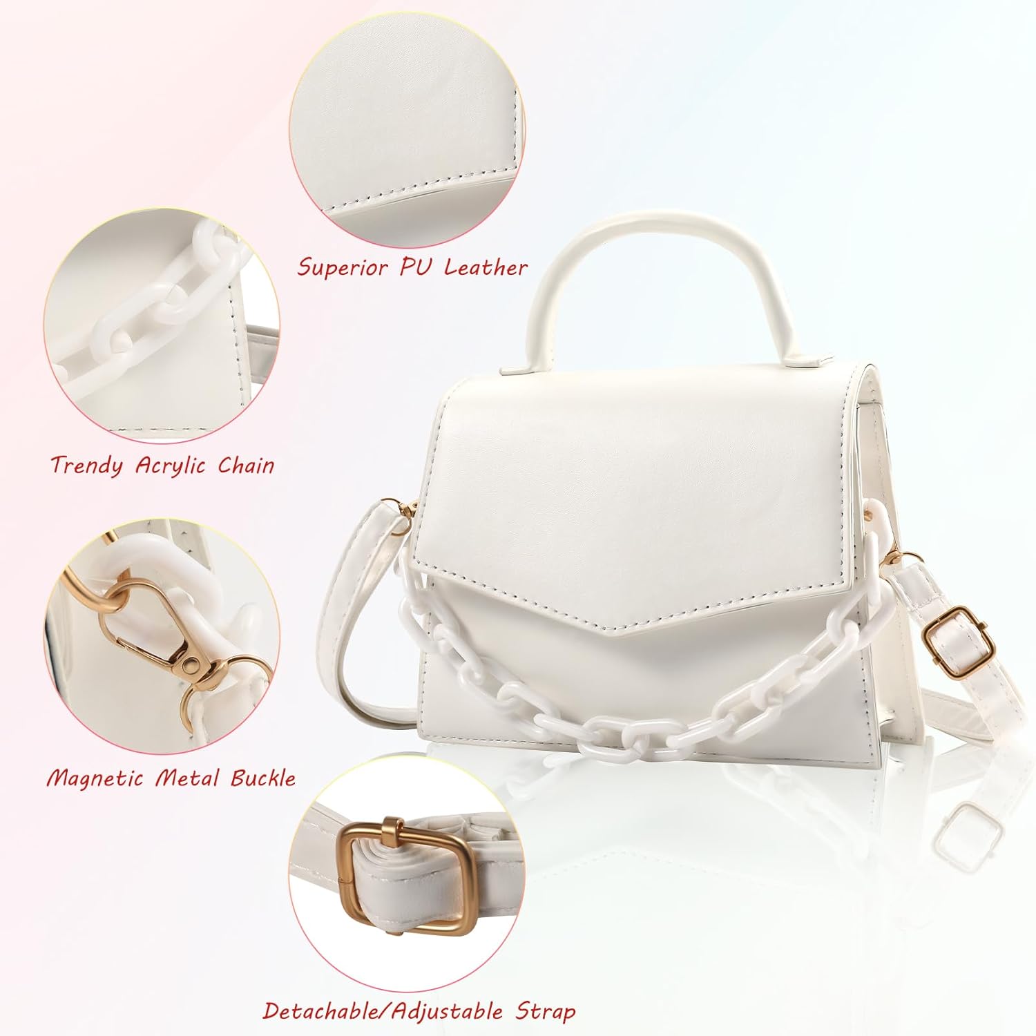 Small Crossbody Bags for Women Girls Trendy Top Handle Satchel Purses with Detachable Acrylic Chain - Image 3
