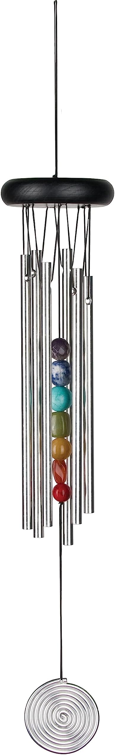 Woodstock Wind Chimes for Outside, Outdoor Decor, Outdoor and Patio Decor, Porch Decor, Meditation, Yoga, Awareness, Relaxation, 17" Woodstock Chakra Chime Seven Stones (CC7)