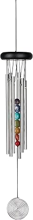Woodstock Wind Chimes for Outside, Outdoor Decor, Outdoor and Patio Decor, Porch Decor, Meditation, Yoga, Awareness, Relaxation, 17" Woodstock Chakra Chime Seven Stones (CC7)