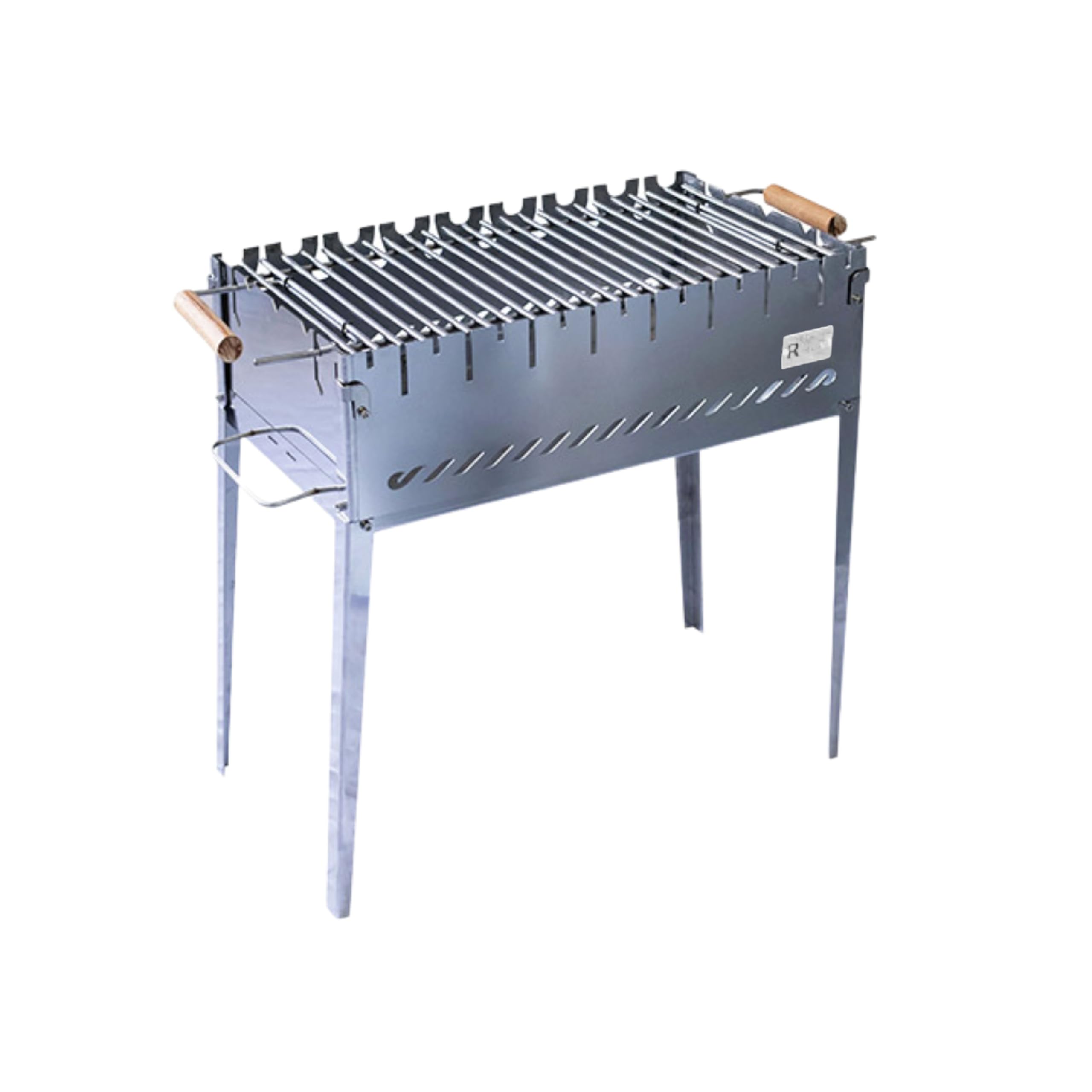 Mangal Schaschlik Grill Koffer aus EDELSTAHL mit Grillrost Camping klappbar – Mobiler Schaschlikgrill mit Zubehör (Grill Mangal für 8 Spieße + Grillrost)