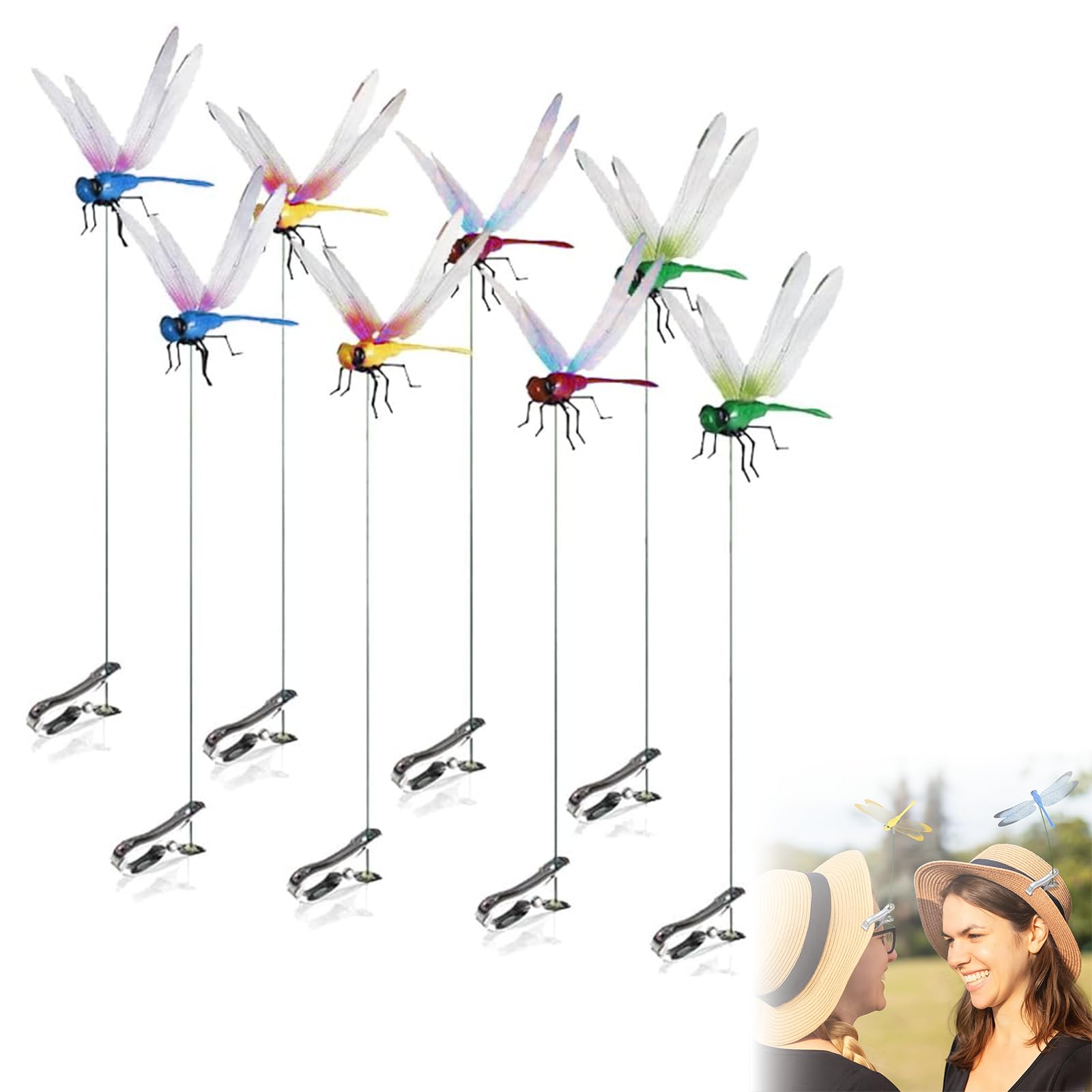 8PCS 3D Dragonfly Garden Decor Clips - Realistic Outdoor Insect Ornaments for Plants, Stakes & Fences | Fly Deterrent & Whimsical Yard Art