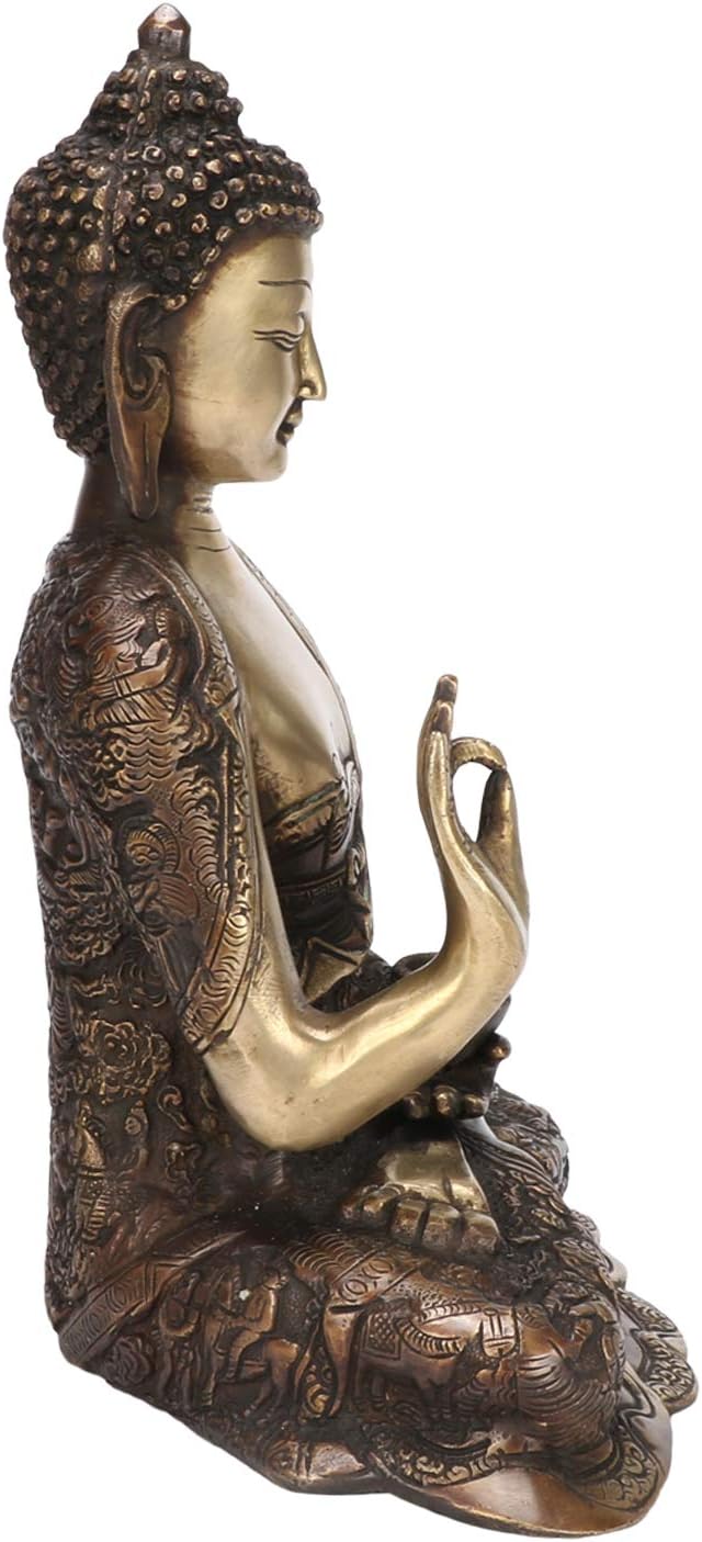 Kartique Brass Buddha Life Story Hand Carved | Home Decor Chinese Tibet Buddhism Big (LxBxH is 9.5x6x12 Inches) Buddha Idol for Home Decor