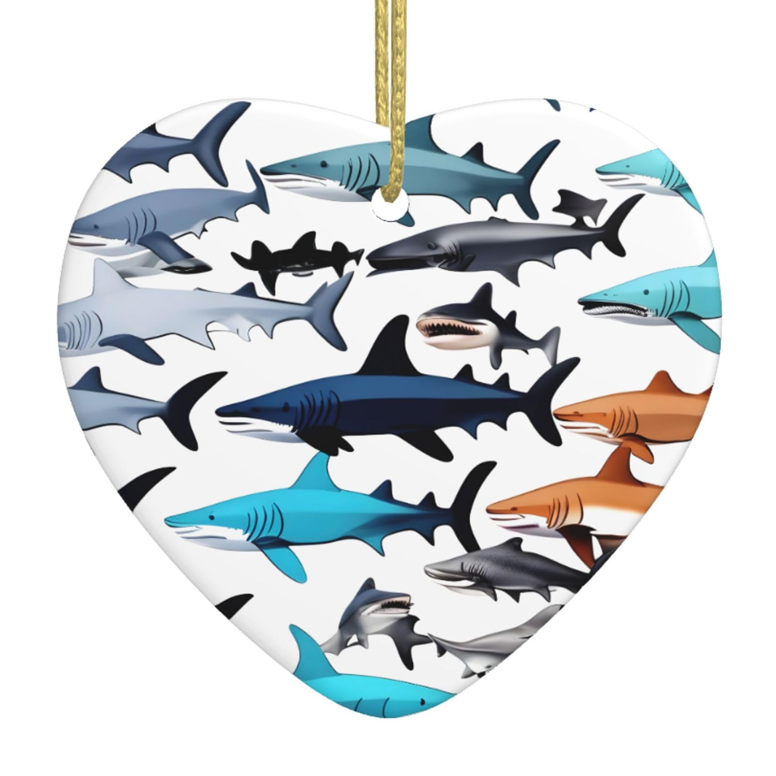 Nbtghga White Sharks Pattern Print Christmas Ornaments, Ceramic Hanging Ornament, Xmas Tree Decoration, Holiday Home Decor