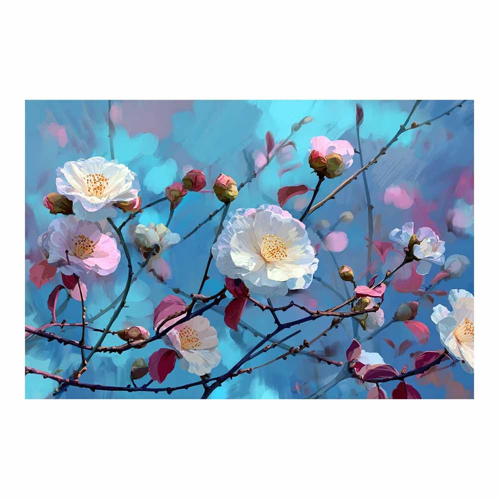 Hoqiu Multicolor Flower Wall Art Canvas Pastel Camellia Blooming Artwork, Wall Decoration Living Room Bedroom Hallway Stairs Decoration.(Multicolor)-70X100cm Unframed