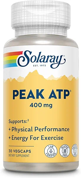 SOLARAY Peak ATP 400 mg - Physical Performance and Exercise Energy Supplements - Stim Free Pre Workout Pills - No Caffeine or Gluten - Lab Verified - 60-Day Guarantee - 30 Servings, 30 VegCaps