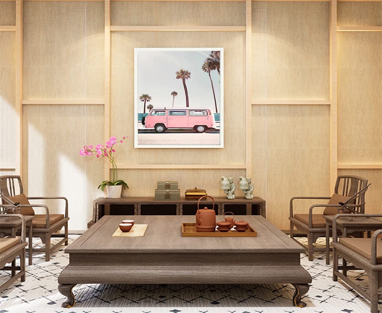 Xtreme Skins Designs Print White Wood Floater Framed Canvas Wall Art Decoration Poster (22x34 Inch) - Beach Life In Sassy Pink Canvas B