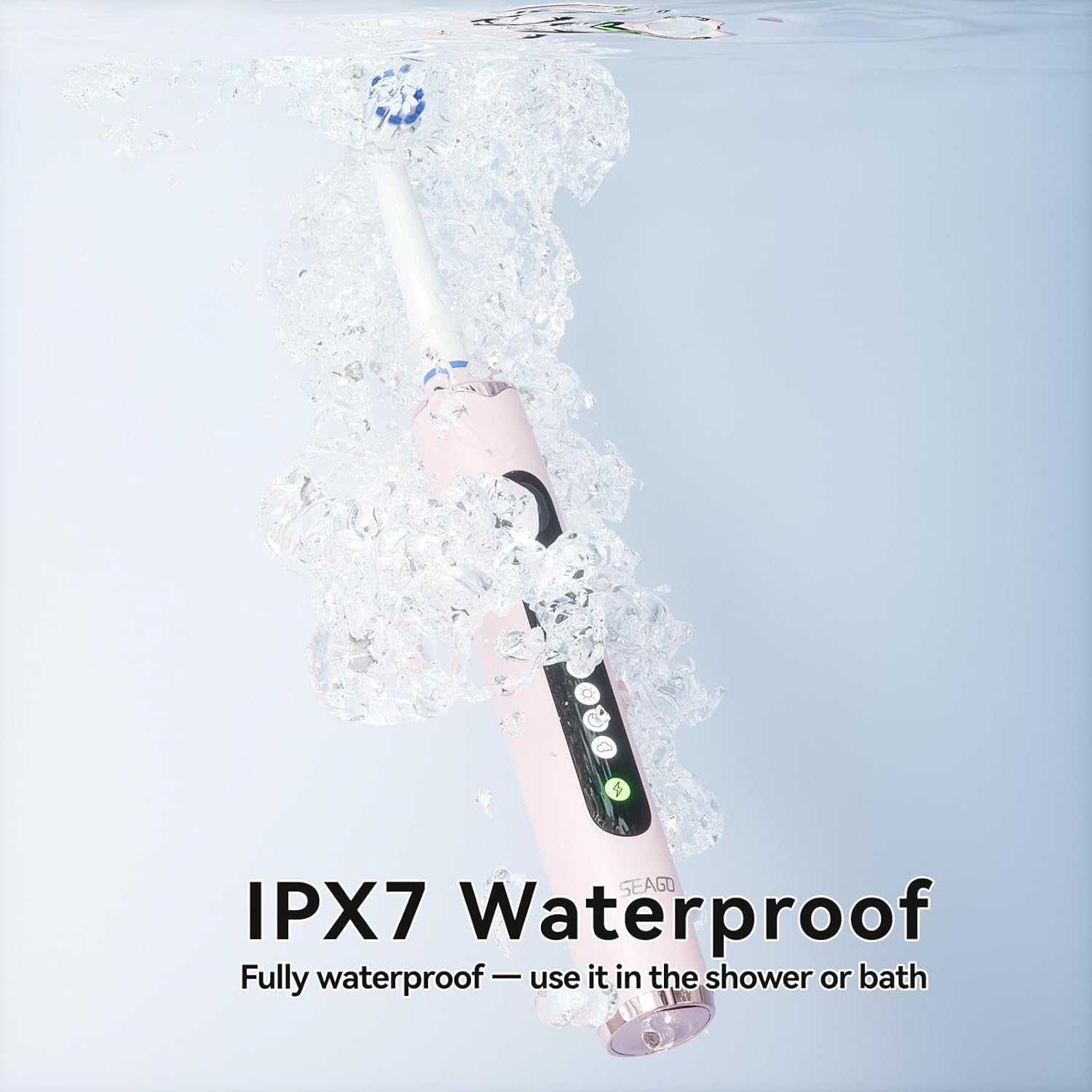 SEAGO Soft Round Electric Toothbrushes with 8 Spin Brush Heads, 5 Cleaning Modes, Rechargeable Sonic Toothbrush with Timer and Travel Case for Adults and Kids(SG-2607-Pink - Image 8