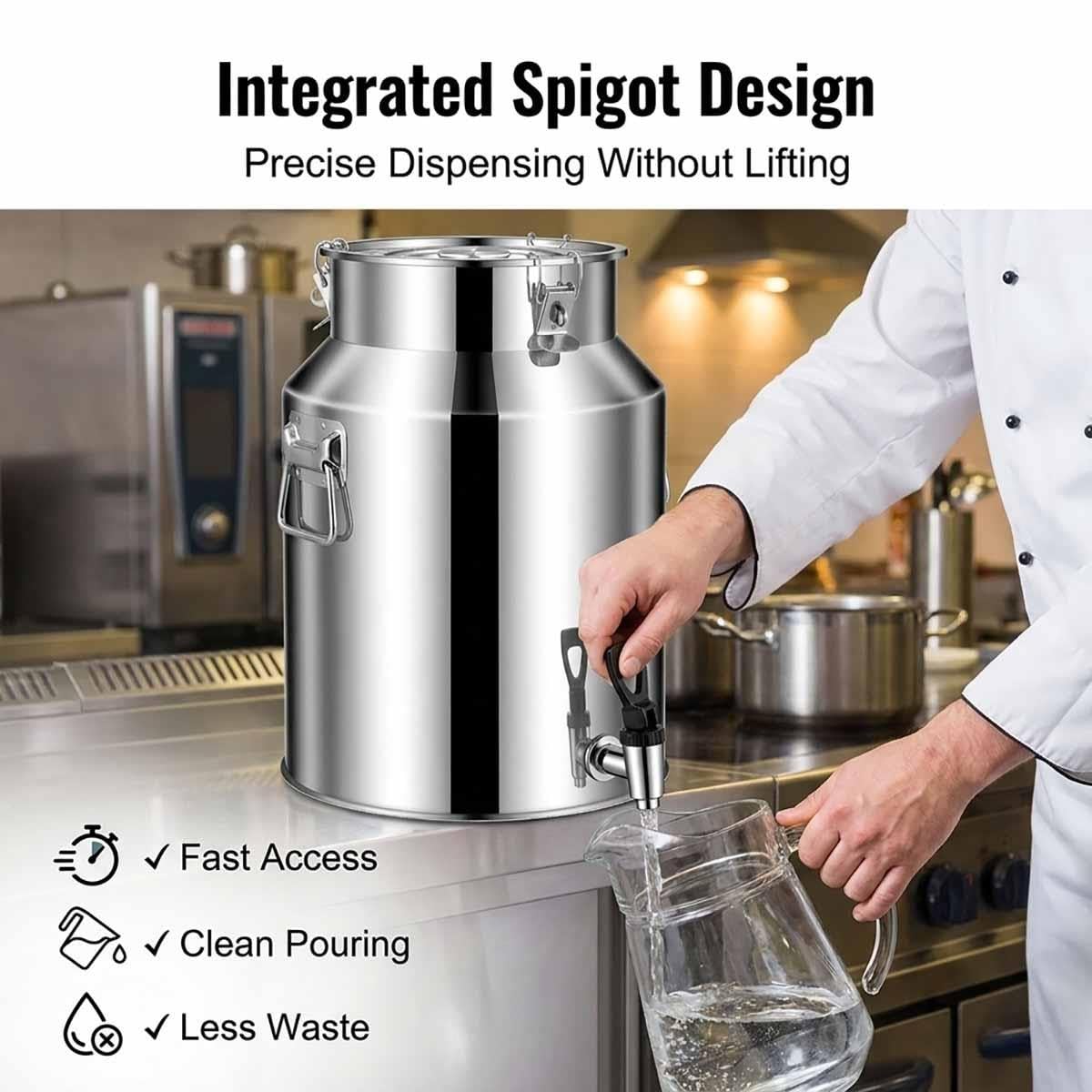 Bidón De Leche De Acero Inoxidable Con Espiga Cubo De Vino Lata Para Agua | Rra Con Grifo Y Tapa Sellada Cierres De Tensión Para Dispensar Líquidos Zumo Aceites En Cocinas(With faucet,64L)