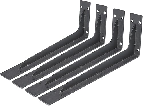 Miniatura 1 de uxcell 4 soportes negros para estantes, 16 pulgadas, soporte de estante de hierro en L, soporte de pared para colgar en la pared para mesa,