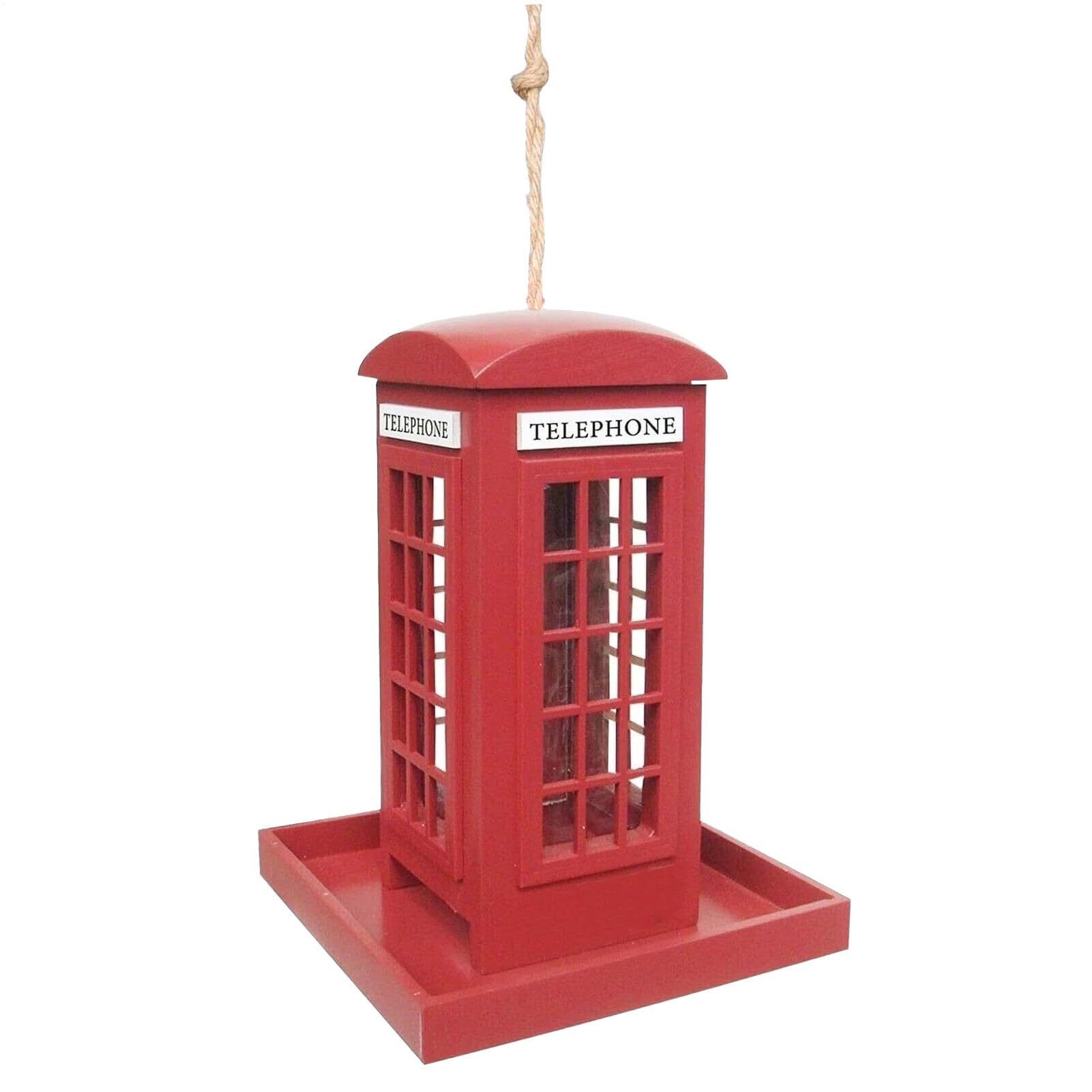 Mangeoire à oiseaux robuste en forme de boîte téléphonique rouge artisanale en bois