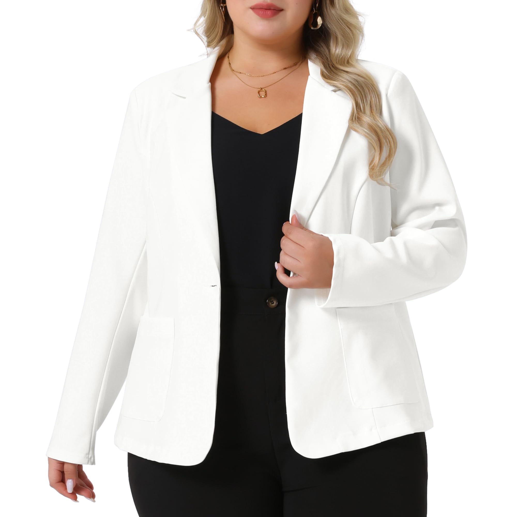 Agnes Orinda Plus Size Blazer for Women Work Jacket Notch Lapel Buttons Front Blazers Jackets 2024