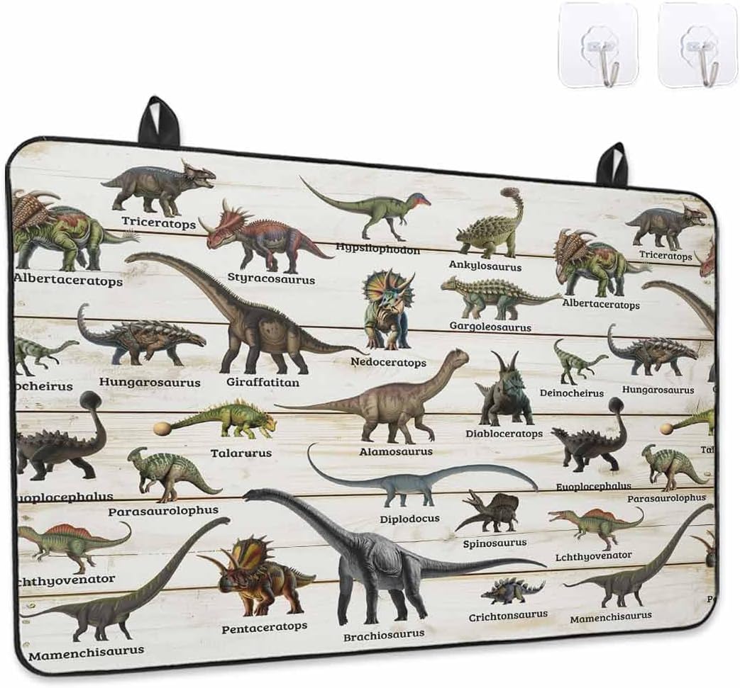 Dinosaurs Stove Cover for Electric Stove,Vintage Major Dinosaur Groups of Jurassic Era Animals Wood Grain Stove Top Cover for Glass Top,Heat Insulation Foldable Cooktop Top Protector,31"x24"