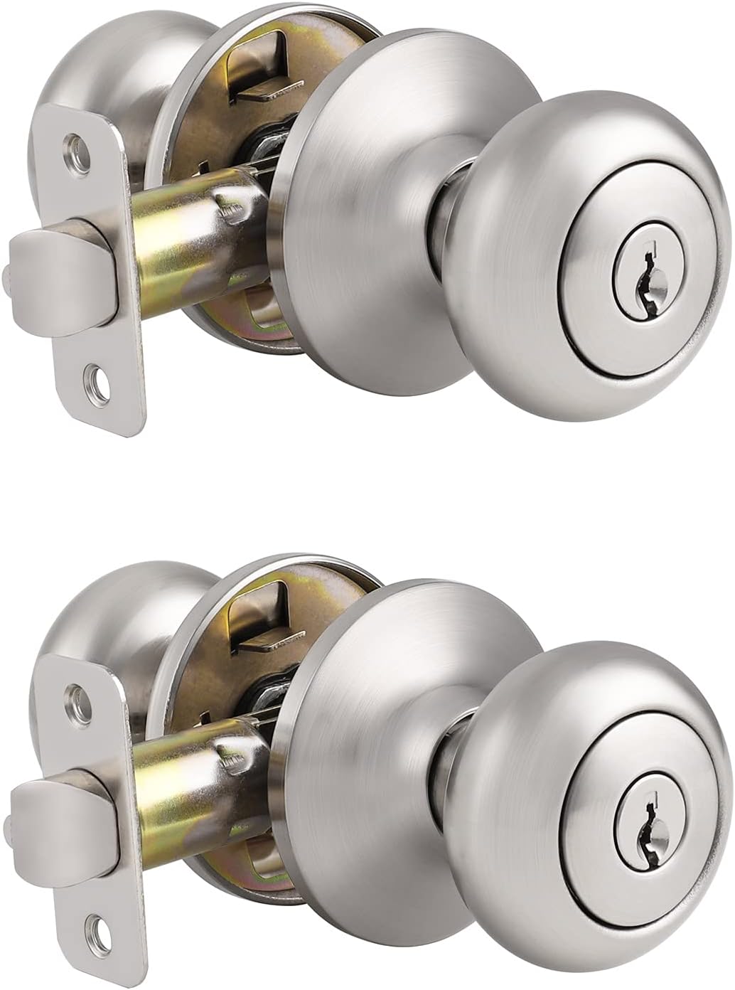 Probrico Entry Door Knobs with Lock, Keyed Alike Door Knobs for Interior Exterior Door, Brushed Nickel Modern Entrance Locks for Bedroom Front Door Office 2 Pack