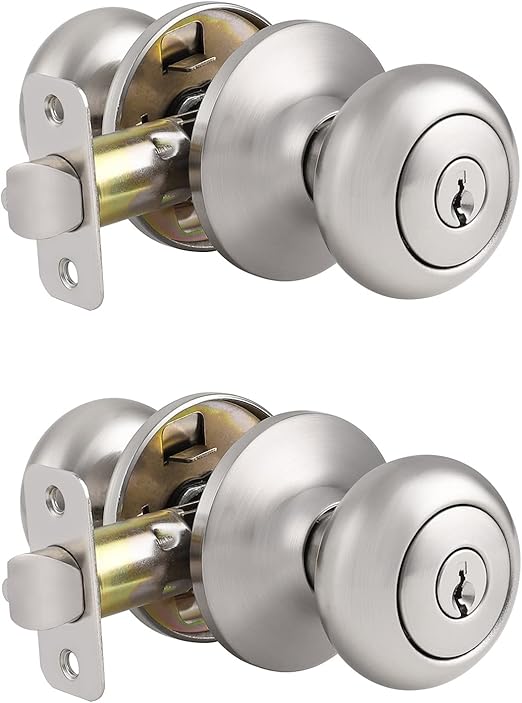 Probrico (2 Pack Brushed Nickel Keyed Entry Locksets, Keyed Alike Door
