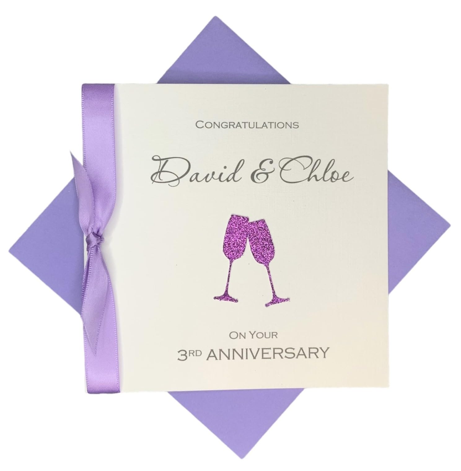 3rd Wedding Anniversary Card Personalised Leather 3 Years – CH 3 — image 1