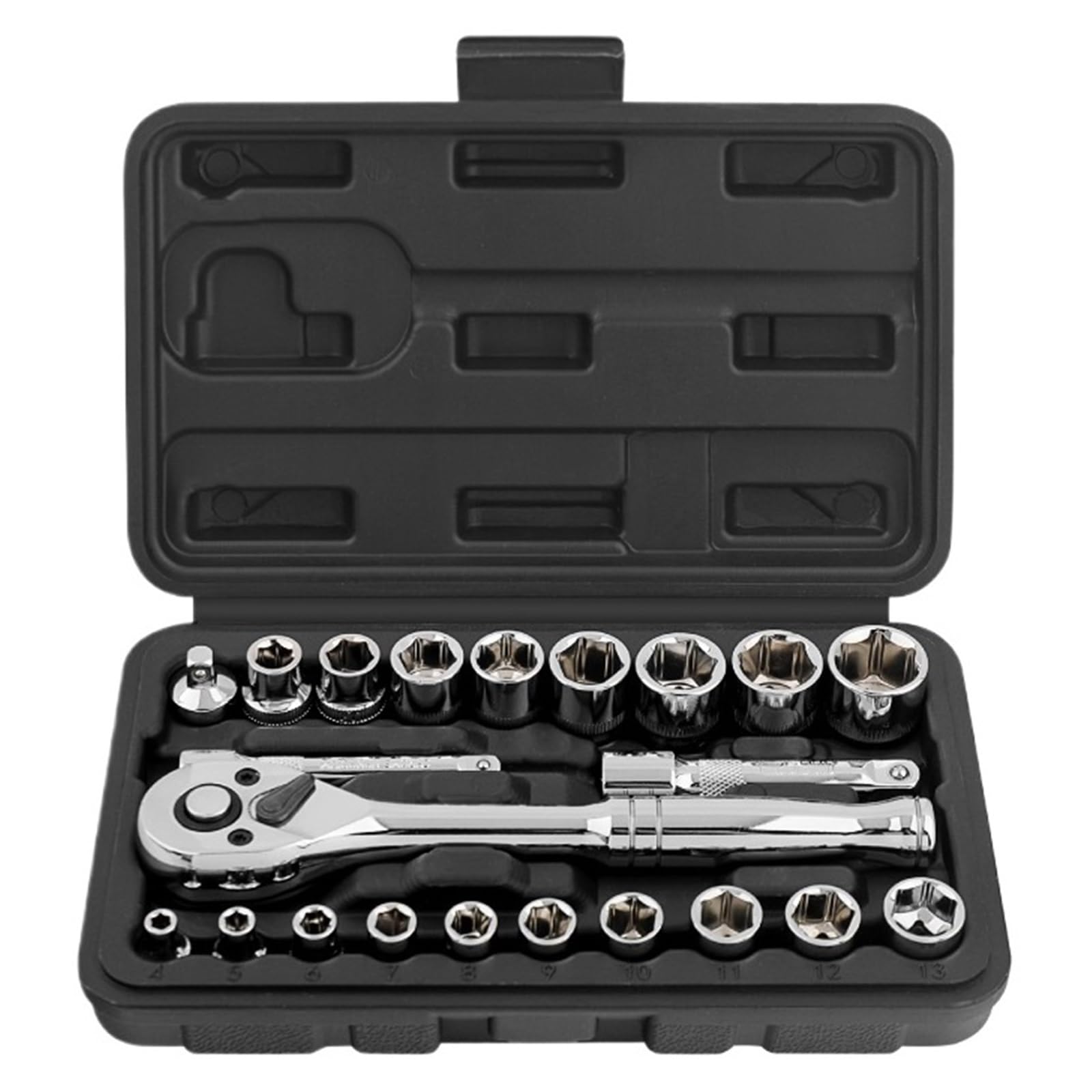 Zestaw kluczy grzechotkowych, 22 szt. 1/4 + 3/8 "napęd 72T zestaw nasadek z grzechotką 4-17mm adapterami do zestawu naprawczego konserwacji silnika/przekładni