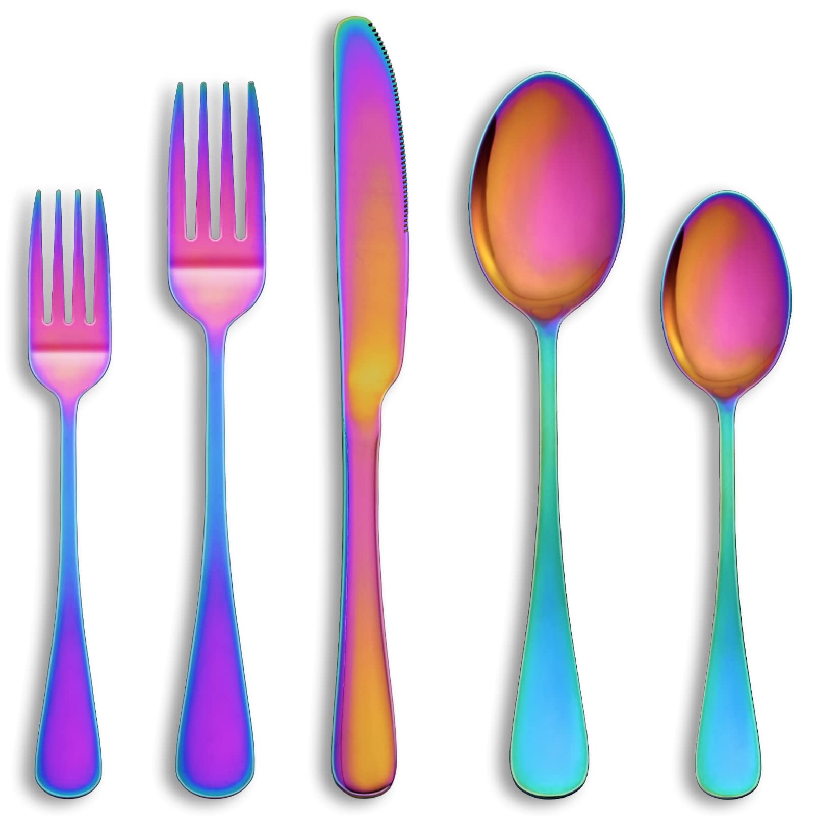 60 Pcs Rainbow Silverware Set Service for 12,Stainless Steel Flatware Serving Sets,Kitchen Tableware Set,Utensil Set for Home and Restaurant,Knives Forks Spoons Set,Mirror Polished,Dishwasher Safe