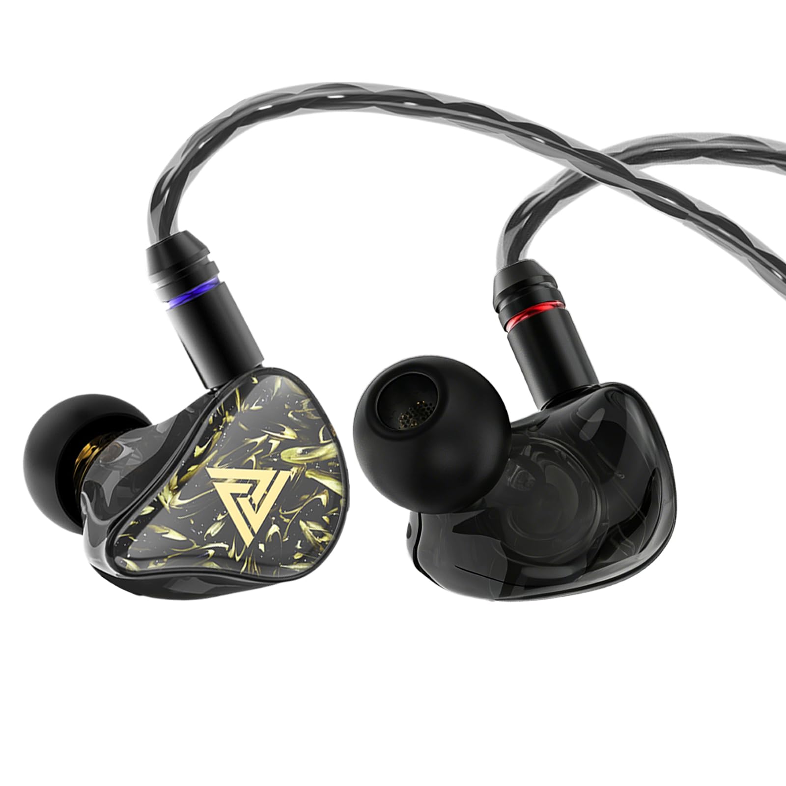 Kaiser Przewodowe słuchawki douszne, monitor douszny, HiFi Stereo IEM, podwójny sterownik, izolacja szumów, gniazdo 3,5 mm, do gier, muzyki, laptopa, muzyków (czarne, z mikrofonem)
