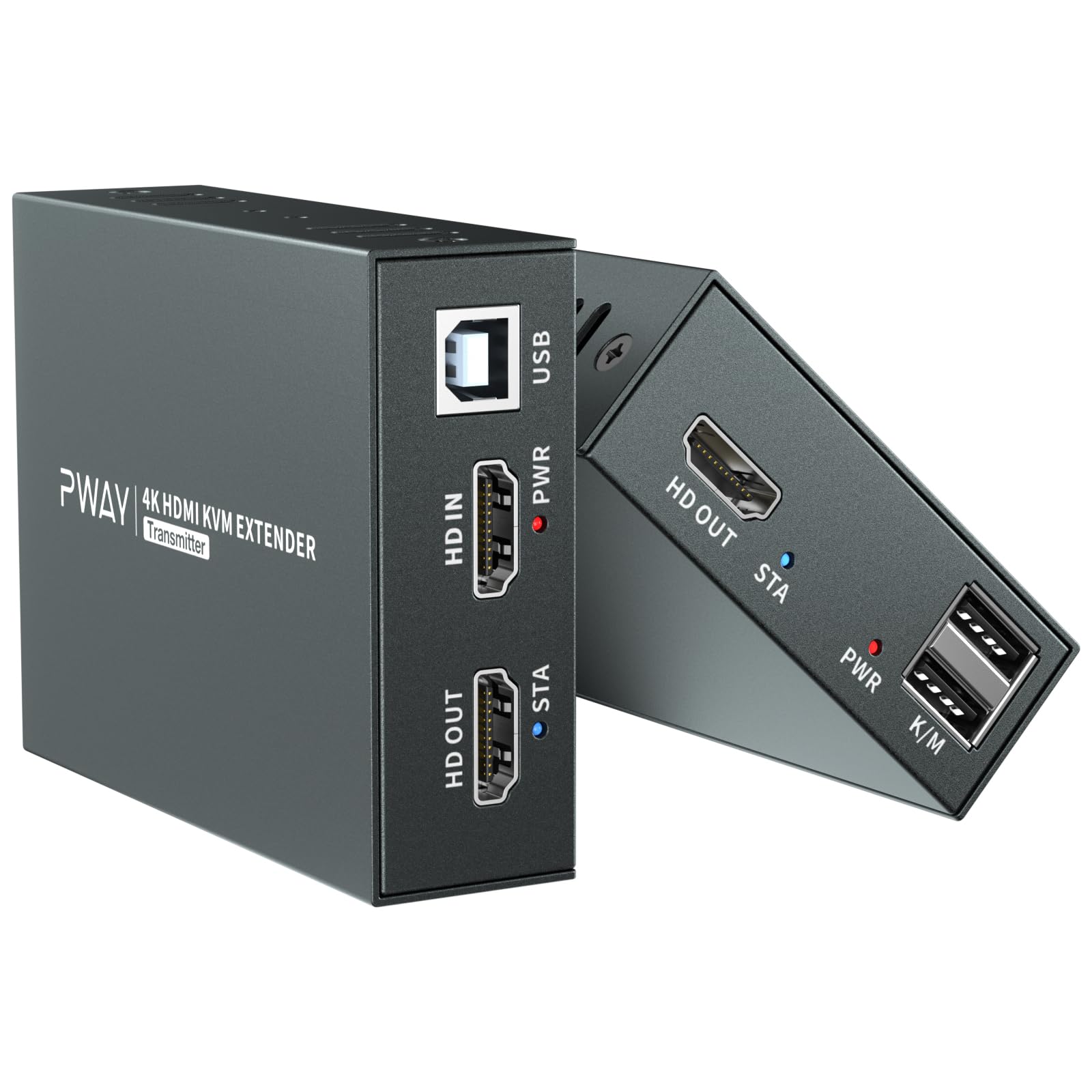 PWAYTEK Extendeur KVM HDMI 4K 60HZ- Kit Émetteur/Récepteur sur Câble RJ45 Cat5/5e/6/7 (50m Max) - Clavier/Sourche USB, Plug & Play​ (noir 4K)