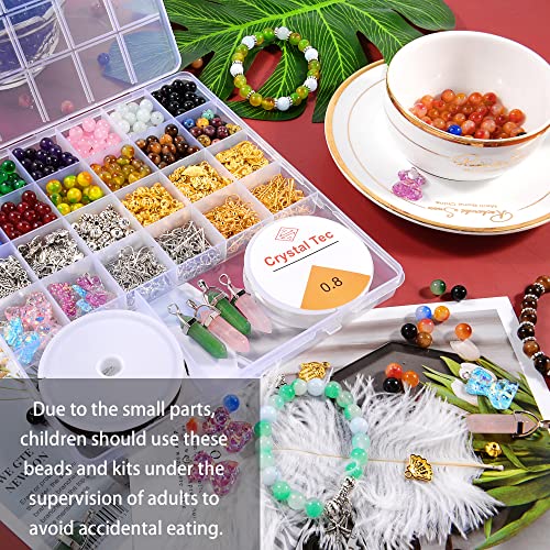 Jcutelry Gemstone Beads For Jewelry Making Kit Mixed 8Mm Round Loose Stone Bead With Natural Healing Stone Pendants Resin Bear Charm Metal Spacer Bead For Diy Craft Bracelets Earring Necklace (Style1) #TOP1