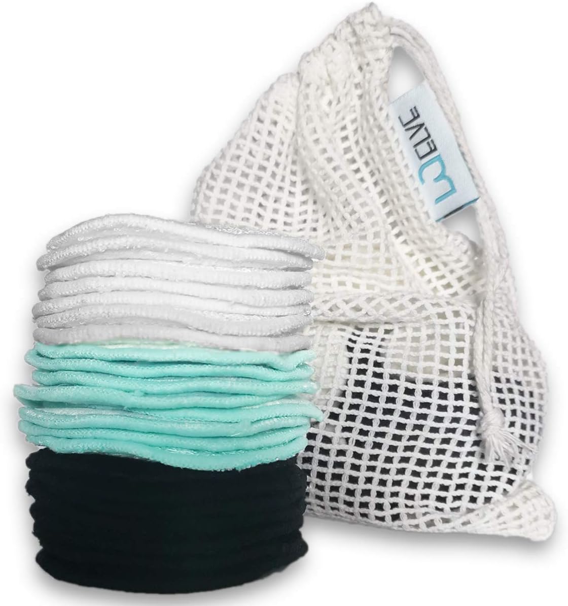 21 Reusable Cotton Pads – Organic Bamboo Cotton Pads. Washable Reusable makeup remover pads. Eco Friendly Reusable Cotton wool Pads with Wash Bag (7cm, Black, white & turquoise)