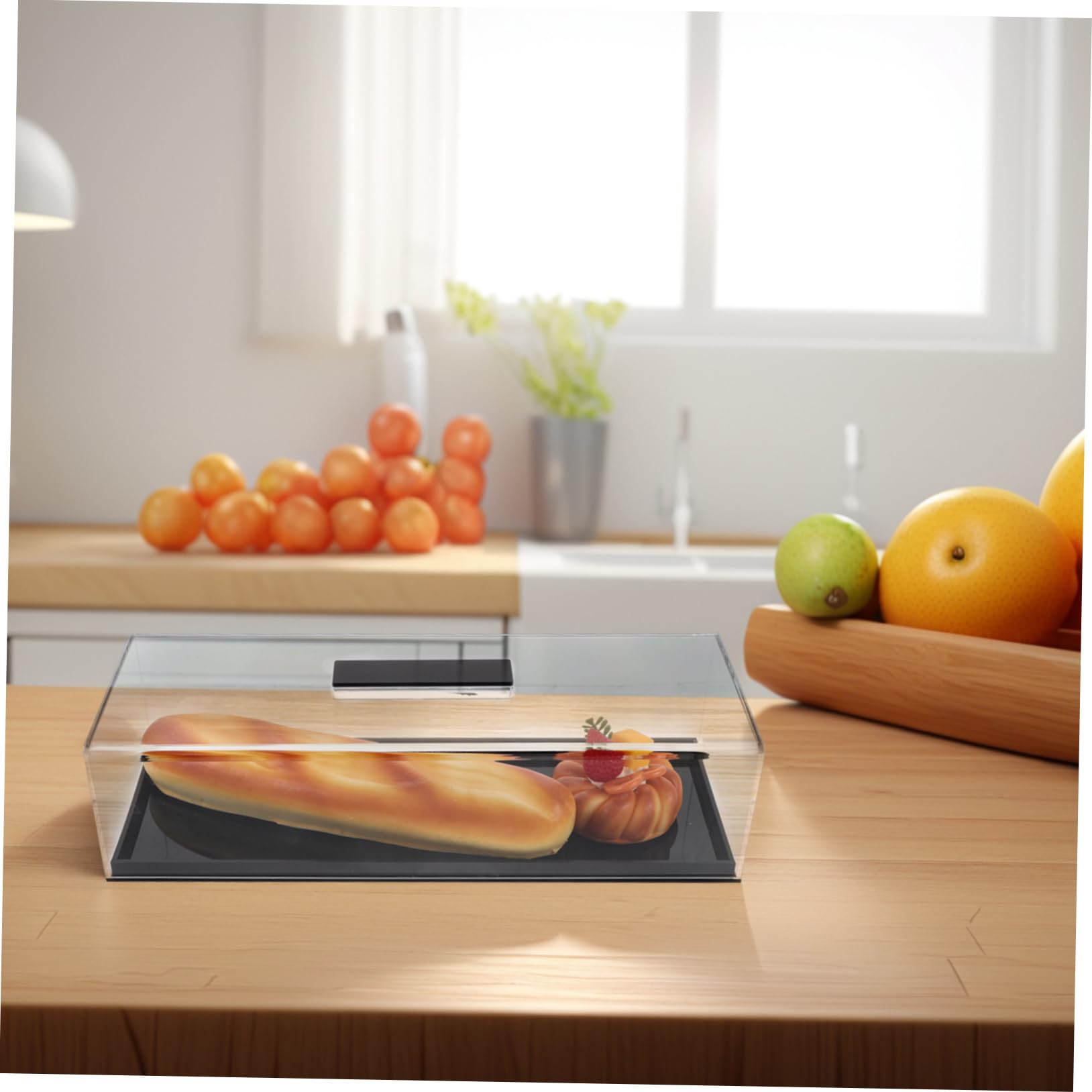 Mobestech Alzata per Dolci Rettangolare in Acrilico Nera con Coperchio | Display Trasparente, Formato Portatile Salvaspazio, per Dessert e Charcuterie