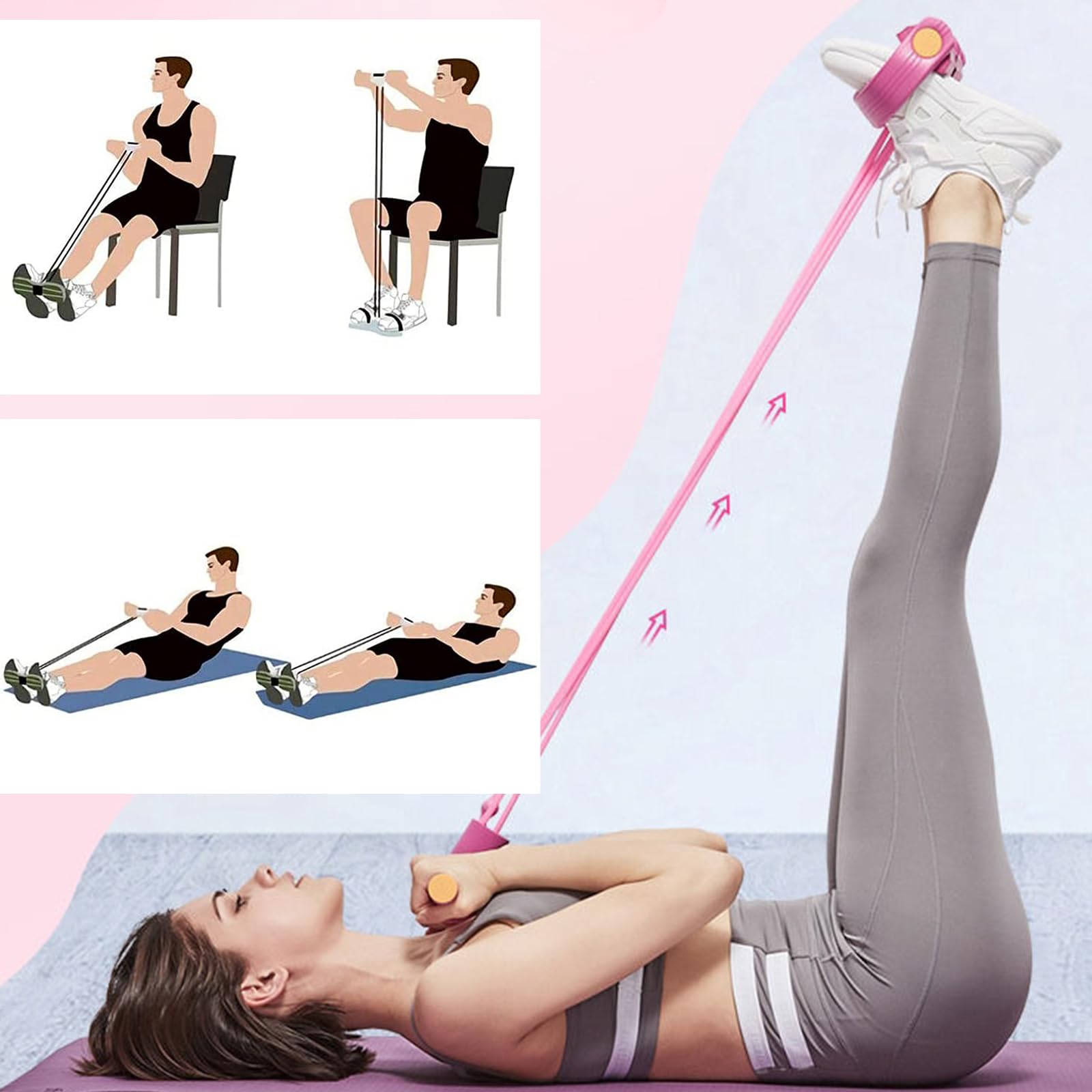 Multifonctionnelle Corde de Tension avec Figure 8 Bande de Résistance 6 Tubes Élastique Sport Expander pour Gymnase Yoga