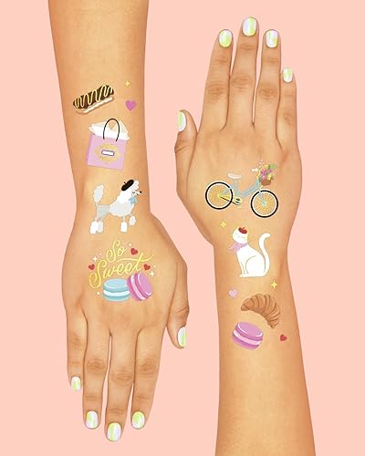 Miniatura 4 de xo, Fetti Tatuajes temporales para fiestas temáticas de París, 61 estilos de papel de aluminio, decoraciones de cumpleaños parisinas, accesorio de