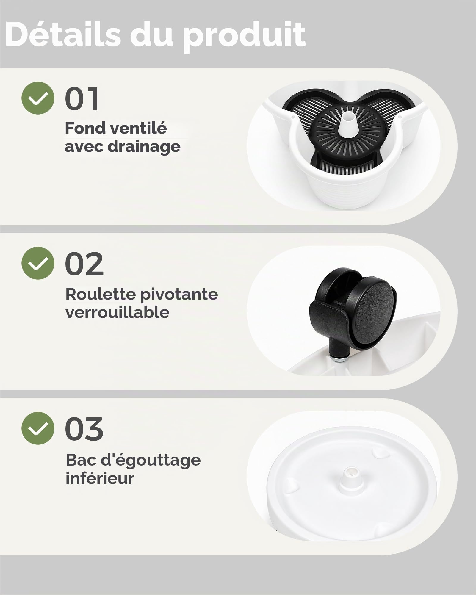 Bamworld Jardinière sur Pied 5 Niveaux Empilable avec roulettes Bloquables, pour Intérieur, Extérieur et Balcon, pour Herbes, Fraises et Légumes, Blanc