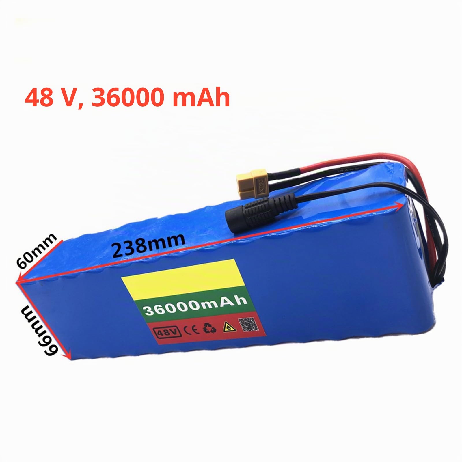 Batería de Iones de Litio para Bicicleta eléctrica, 48 V, 36 Ah, 13S3P, con Cargador y protección BMS incorporada, Ideal para Motor de Bicicleta eléctrica de 200-1500 W XT60 Plug