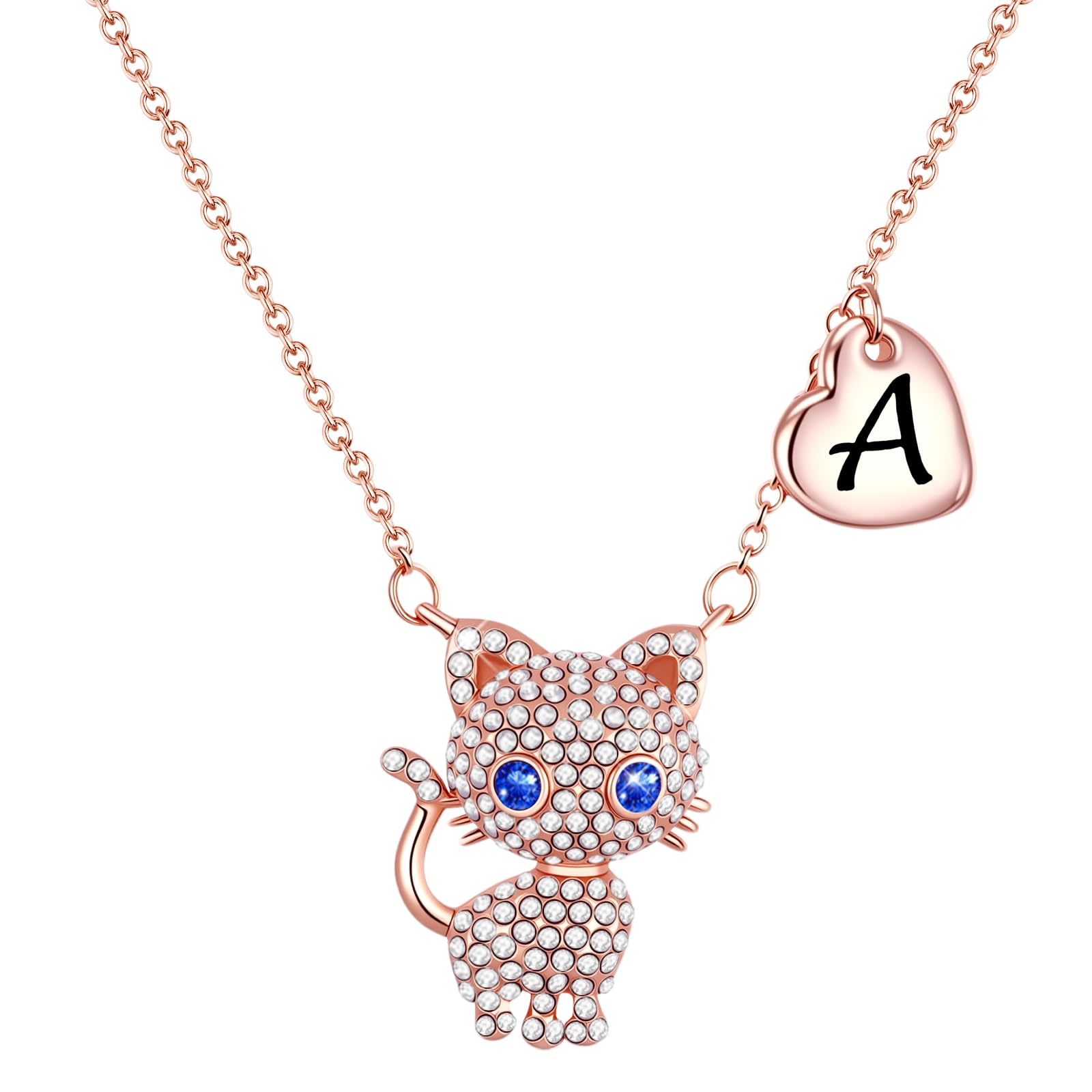 Esirly Easter Basket Stuffers - Birthday Gifts for Girls Cat Necklaces for Girls Initial Necklace Heart Letter A-Z Cute Birthday Gifts for Women