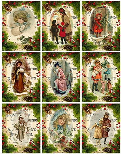 Victorian Images Vintage Christmas Graphics Collage Sheet, Digital Scrapbooking, Prints, ATC, Gift Tags 8.5 x 11