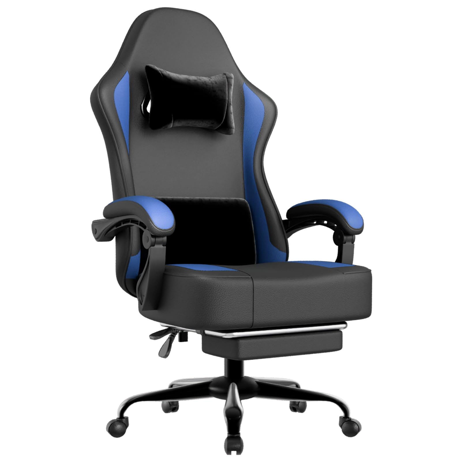 Cavabien Gaming Stuhl mit Taschenfederkernpolsterung und Fußstütze, ergonomischer Computerstuhl für Erwachsene, atmungsaktiver Gaming-Stuhl aus PU-Leder (Blau)